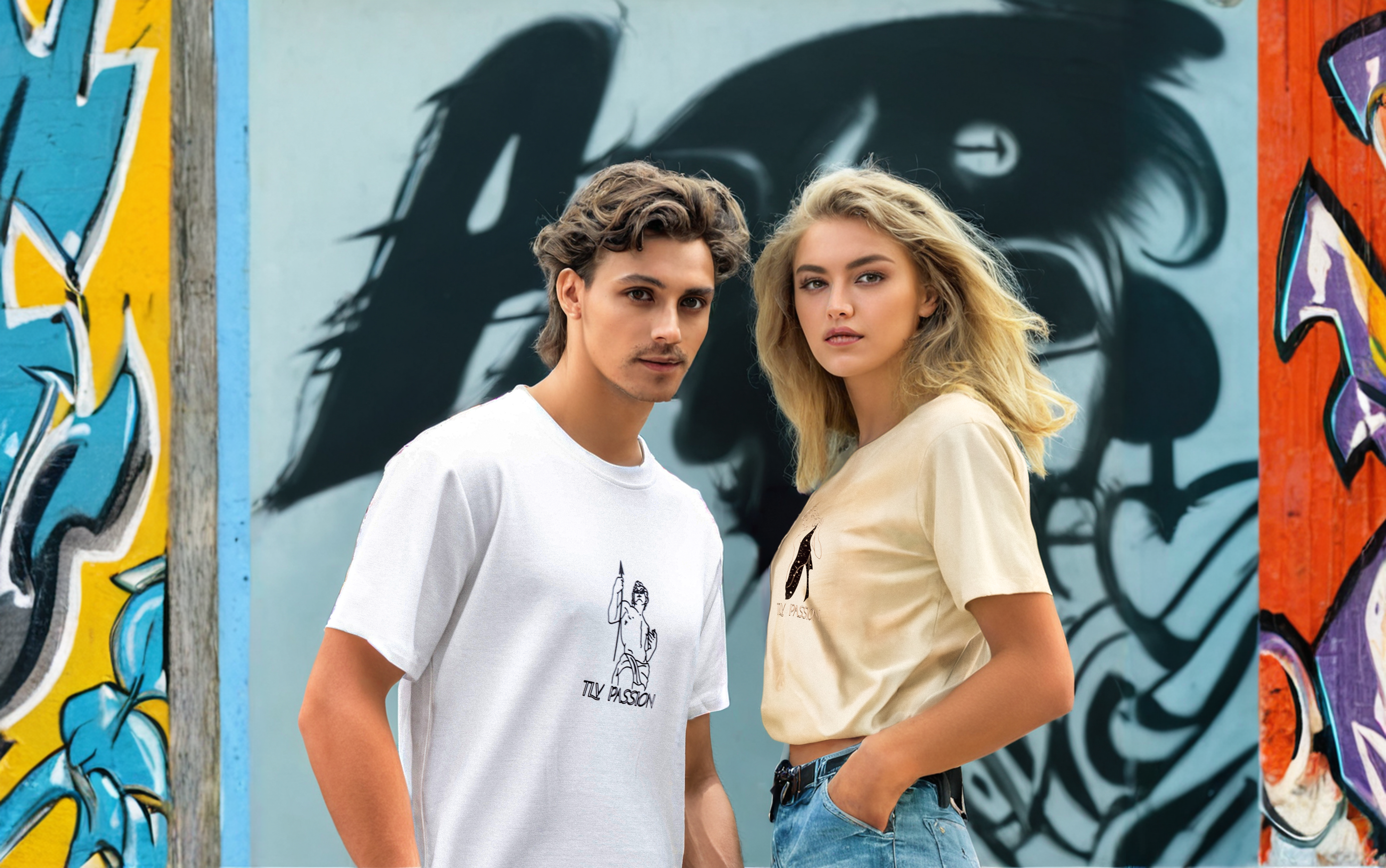 Boy and girl white T-shirts