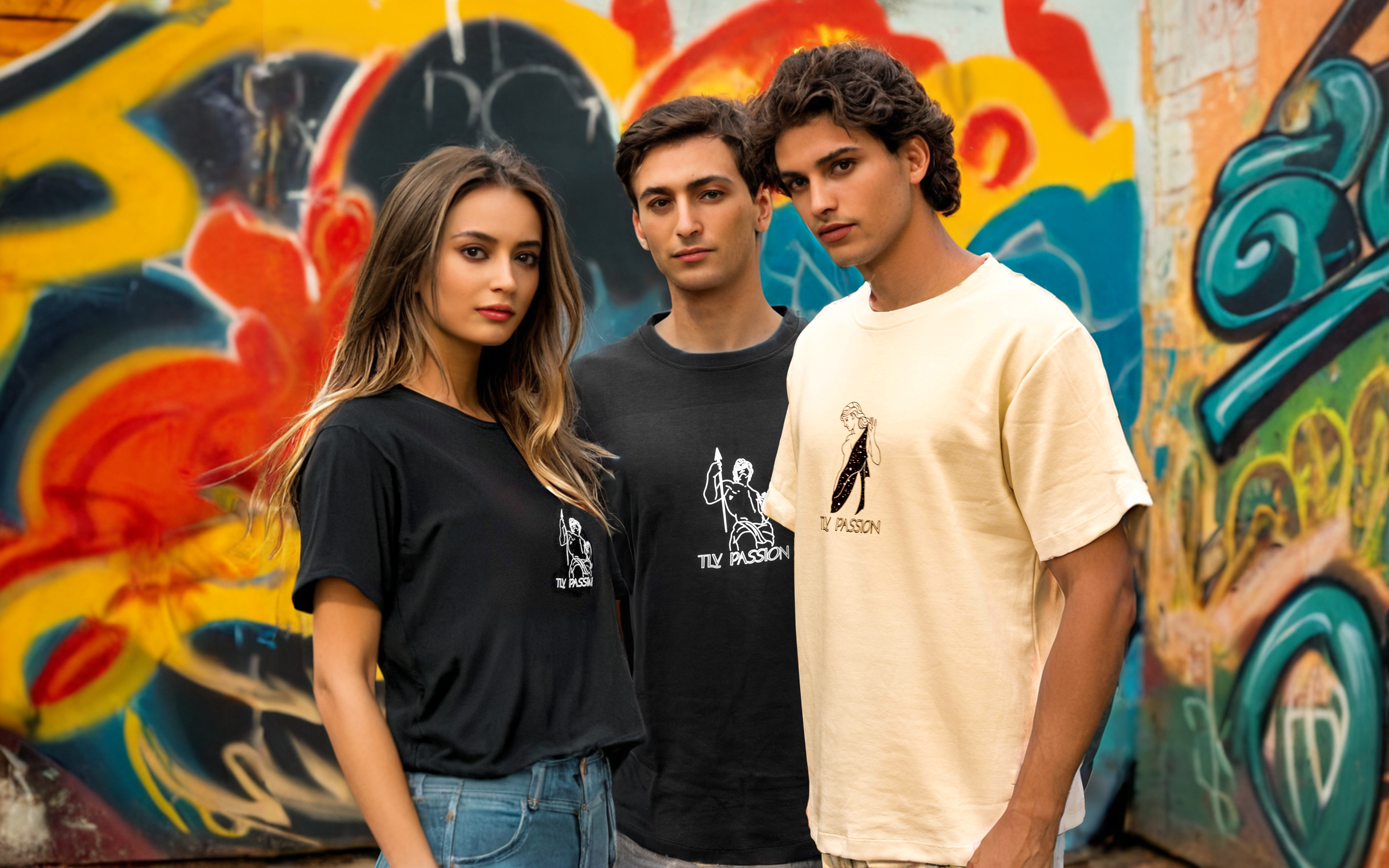 Three People Black And Cream Shirts